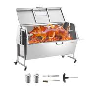 VEVOR Barbecue à Charbon avec Tournebroche Électrique 60 W, Rôtissoire Barbecue Capacité de Charge 130 kg, en Inox, avec Couvercle et Roues Verrouillables, pour Agneau Porcelet Poulet, Camping