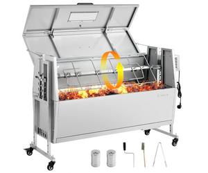 VEVOR Barbecue à Charbon Chargeant 60 kg, Barbecue Rôtissoire avec Roues, Kit de Tournebroche Électrique 38 W, 4 Niveaux de Hauteur, Broche en Acier Inoxydable, pour Agneau Porcelet, Extérieur
