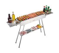 VEVOR Barbecue à Charbon Pliable, Gril à Charbon de Bois avec Zone de Cuisson de 0,16 m², pour Camping Pique-nique BBQ Fête en Plein air, Portable avec Tablettes Latérales, en Acier Inoxydable Brossé
