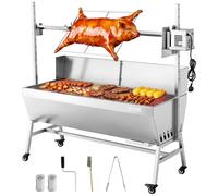 VEVOR Barbecue à Charbon avec Tournebroche Électrique 38 W, Rôtissoire à Charbon de Bois Charge 60 kg, avec Roues et 4 Niveaux de Hauteur, Broche en Acier Inoxydable, pour Agneau Porcelet, Extérieur