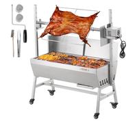 VEVOR Barbecue à Charbon avec Tournebroche Électrique 42 W Charge 61 kg, Rôtissoire Barbecue 94,4 cm, en Inox, avec Pare-Brise et Roues Verrouillables, pour Rôtir Agneau Porcelet Poulet Camping
