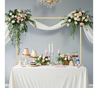 VEVOR Support Tige de Table avec Pinces, Support Arche de Table avec Rotin, Hauteur Réglable 330-1066,8 mm Longueur Réglable 711,2-2489,2 mm, Cadre Arche Métal, pour Déco Mariage, Anniversaire, Doré