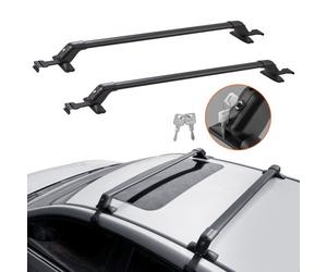 VEVOR Barres de Toit Transversales 2PCs Verrouillables Porte-Bagages Voiture en Aluminium Charge 70,3 kg Galerie de Toit Installation Facile Compatible avec les Véhicules à Toit Nu Voyage Noir