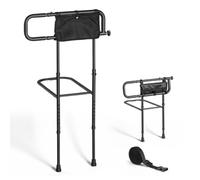 VEVOR Barrière de Lit Adulte Rabattable Barre Appui Lit avec Support Sol | Pour Lits King, Queen, Doubles, Simples, Longueur Hauteur Réglables, Charge 136 kg, Aide pour se Relever avec Poche Rangement