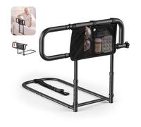 VEVOR Barrière de Lit Adulte Rabattable Barre d'Appui Lit en Acier Carbone pour Lits King, Queen, Doubles, Simples, Longueur Hauteur Réglables, Charge 136 kg, Aide pour se Relever avec Poche Rangement