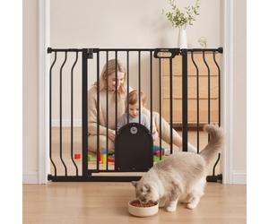 VEVOR Barrière de Sécurité Bébé, Largeur Réglable 750-1110 mm, Barrière Porte avec Chatière Réglable, pour Escaliers, Passages et Maison, avec Kit de Fixation par Pression et de Fixation Murale, Noir