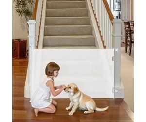 VEVOR Barrière de Sécurité Extensible, Clôture en Maille 143 cm de Large et 79,5 cm de Haut, Barrière Rétractable pour Animaux de Compagnie, avec Verrou de Sécurité, pour Couloir Escalier, Blanc