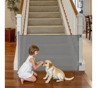 VEVOR Barrière de Sécurité Extensible, Clôture en Maille 145 cm de Large et 98 cm de Haut, Barrière Rétractable pour Animaux de Compagnie, avec Verrou de Sécurité, pour Couloir Escalier, Gris