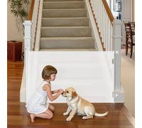 VEVOR Barrière de Sécurité Extensible, Clôture en Maille 145 cm de Large et 98 cm de Haut, Barrière Rétractable pour Animaux de Compagnie, avec Verrou de Sécurité, pour Couloir Escalier, Blanc