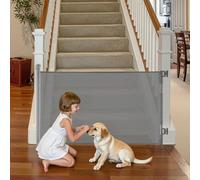 VEVOR Barrière de Sécurité Extensible, Clôture en Maille 145 cm de Large et 98 cm de Haut, Barrière Rétractable pour Animaux de Compagnie, avec Verrou de Sécurité, pour Couloir Escalier, Gris