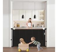 VEVOR Barrière de Sécurité Extensible Jusqu’à 140 cm Hauteur 87 cm, Barrière Rétractable pour Animaux de Compagnie, Clôtures en Mailles, pour Chiens Couloir Escalier Porte Salle de Jeux, Noir