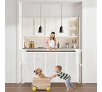 VEVOR Barrière de Sécurité Extensible Jusqu’à 140 cm Hauteur 87 cm, Barrière Rétractable pour Animaux de Compagnie, Clôtures en Mailles, Installation Facile, pour Chiens Couloir Escalier Porte, Blanc