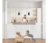 VEVOR Barrière de Sécurité Extensible Jusqu’à 180 cm Hauteur 87 cm, Barrière Rétractable pour Animaux de Compagnie, Clôtures en Mailles, pour Chiens Couloir Escalier Porte Salle de Jeux, Blanc