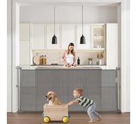 VEVOR Barrière de Sécurité Extensible Jusqu’à 180 cm Hauteur 87 cm, Barrière Rétractable pour Animaux de Compagnie, Clôtures en Mailles, Installation Facile, pour Chiens Couloir Escalier Porte, Gris
