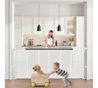 VEVOR Barrière de Sécurité Extensible Jusqu’à 180 cm Hauteur 87 cm, Barrière Rétractable pour Animaux de Compagnie, Clôtures en Mailles, pour Chiens Couloir Escalier Porte Salle de Jeux, Blanc