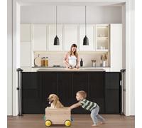 VEVOR Barrière de sécurité extensible jusqu’à 180 cm, hauteur 87 cm, barrière rétractable pour chiens, matériau en maille, installation facile pour escaliers, portes, couloirs et salles de jeux, noir