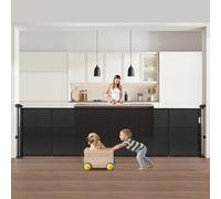 VEVOR Barrière de Sécurité Extensible Jusqu’à 280 cm Hauteur 87 cm, Barrière Rétractable pour Animaux de Compagnie, Clôtures en Mailles, pour Chiens Couloir Escalier Porte Salle de Jeux, Noir
