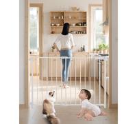VEVOR Barrière de Sécurité Extensible Largeur 75-109,2 cm Hauteur 71,1 cm, Barrière d'Escalier sans Barre de Seuil, Clôtures pour Chiens Animaux de Compagnie, Ouverture à Une Main, pour Couloir, Blanc