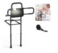 VEVOR Barrière Lit Adulte avec Lampe LED Détecteur Mouvement Barre d'Appui pour Lit King, Queen, Double, Simple, Aide se Lever, 2 Poignées 136 kg, Longueur Hauteur Réglables, avec Pied Soutien, Poche