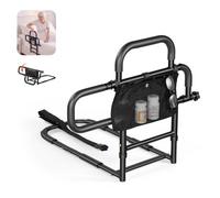 VEVOR Barrière Lit Adulte Rabattable Barre Appui avec 2 Poignées & Poche pour Lits King, Queen, Doubles, Simples, Aide se Relever, Longueur Réglable, Tubes Acier au Carbone, Capacité Charge 136 kg