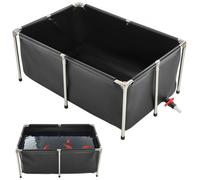 VEVOR Bassin à Poissons Hors Sol, Capacité 480 L, Étang à Poissons en Toile PVC Rectangulaire, avec Cadre Stable Acier Inoxydable, Vanne de Vidange, pour Élevage Poissons Rouges, Carpes, Koïs, Noir