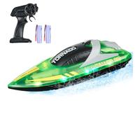 VEVOR Bateau Télécommandé, 2,4 GHz, Bateau de Course RC pour Piscines Lacs, 12 km/h, avec Lumière LED, 2 Piles Rechargeables, Étanche, Jouet Jeu Aquatique pour Enfants, Adultes, Garçons, Filles, Vert