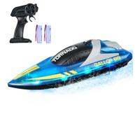 VEVOR Bateau Télécommandé, 2,4 GHz, Bateau de Course RC pour Piscines Lacs, 12 km/h, avec Lumière LED, 2 Piles Rechargeables, Étanche, Jouet Jeu Aquatique pour Enfants, Adultes, Garçons, Filles, Bleu