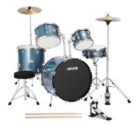 VEVOR Batterie Débutants, 5 PCS, Grosse Caisse 56 cm avec Tom-Tom, Caisse Claire, Tom Basse, Cymbale, Siège Réglable, Paire de Baguettes, Kit Apprentissage Musical, pour Adolescents, Étudiants, Bleu