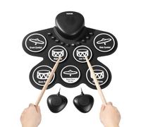VEVOR Batterie électronique à 7 pads, batterie électronique enroulable avec prise casque, double pédale, deux baguettes, haut-parleurs, MIDI, jouet instrumental pour enfants de plus de 3 ans, noir