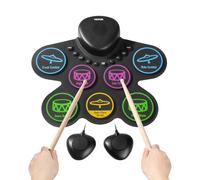 VEVOR Batterie électronique à 7 pads, batterie électronique enroulable avec prise casque, double pédale, baguettes, haut-parleurs, MIDI, jouet instrumental pour enfants de plus de 3 ans, multicolore
