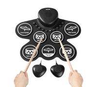 VEVOR Batterie électronique à 7 pads, batterie électronique enroulable avec prise casque, double pédale, deux baguettes, haut-parleurs, MIDI, jouet instrumental pour enfants de plus de 3 ans, noir