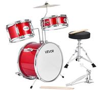 VEVOR Batterie Enfant, 3 PCS, Batterie Débutants, Grosse Caisse 35,56 cm avec Tom-tom 20,32 cm Caisse Claire 25,4 cm, Siège Réglable, Baguettes, Kit Apprentissage Musical, pour Enfants 6-13 ans, Rouge