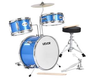 VEVOR Batterie Enfant, 3 PCS, Batterie Débutants, Grosse Caisse 35,56 cm avec Tom-tom 20,32 cm Caisse Claire 25,4 cm, Siège Réglable, Baguettes, Kit Apprentissage Musical, pour Enfants 6-13 ans, Bleu