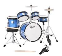 VEVOR Batterie Enfant, 5 PCS, Batterie Débutants, Grosse Caisse 35,56 cm avec Tom-tom, Caisse Claire 20,32 cm Tom Basse 25,4 cm, Siège, Baguettes, Kit Apprentissage Musical pour Enfants 6-13 ans, Bleu