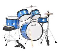 VEVOR Batterie Enfant, 5 PCS, Batterie Débutants, Grosse Caisse 45 cm avec Tom-Tom, Caisse Claire 25,4 cm Tom Basse 36 cm, avec Siège, Baguettes, Kit Apprentissage Musical pour Enfants 6-13 Ans, Bleu