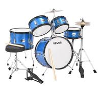 VEVOR Batterie Enfants Débutants Bleu 5 PCS avec Siège et Grosse Caisse 16-inch (40,6 cm)