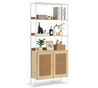 VEVOR Bibliothèque en rotin, étagère de Salle de Bain avec 2 Portes, étagère de Rangement Ouverte rectangulaire pour présentoir, Support pour Plantes à Fleurs Autonome, pour Cuisine, Maison, Naturel