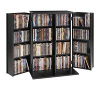 VEVOR Bibliothèque Étagère, Meuble de Rangement Multimédia à 4 Niveaux, Armoire Biblio pour CD, DVD, Livres, Jeux, avec Portes et Étagères Réglables pour Bureau, Studio, Salon, 610x368x846 mm, Noir