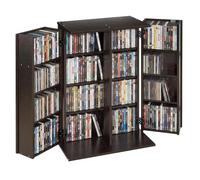 VEVOR Bibliothèque Étagère, Meuble de Rangement Multimédia à 4 Niveaux, Armoire Biblio pour CD, DVD, Livres, Jeux, avec Portes et Étagères Réglables pour Bureau, Studio, Salon, 610x368x846 mm, Marron