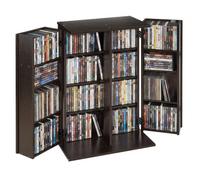 VEVOR Bibliothèque Étagère, Meuble de Rangement Multimédia à 4 Niveaux, Armoire Biblio pour CD, DVD, Livres, Jeux, avec Portes et Étagères Réglables pour Bureau, Studio, Salon, 610x368x846 mm, Marron