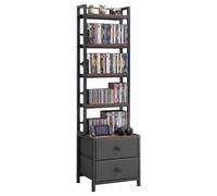 VEVOR Bibliothèque Étagère, Meuble de Rangement Multimédia à 6 Étagères avec 2 Tiroirs pour CD, DVD, Livres, Jeux et Collections, 40x30x143,5 cm, avec Serre-livres Intégrés pour Bureau, Chambre, Salon