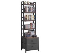 VEVOR Bibliothèque Étagère, Meuble de Rangement Multimédia à 6 Étagères avec 2 Tiroirs pour CD, DVD, Livres, Jeux et Collections, 40x30x143,5 cm, avec Serre-livres Intégrés pour Bureau, Chambre, Salon