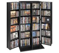 VEVOR Bibliothèque Étagère, Meuble de Rangement Multimédia à 6 Niveaux, Armoire Biblio avec Portes et Étagères Réglables pour CD, DVD, Livres, Jeux, 610x368x1270 mm, pour Bureau, Studio, Salon, Noir