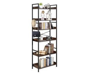 VEVOR Bibliothèque Industrielle, Étagère Échelle Vintage à 6 Niveaux, Meuble de Rangement Ouvert pour Livres Objets de Décoration Dossiers, Salon Chambre Cuisine Bureau, Structure en Métal, Marron