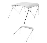VEVOR Bimini pour Bateau à 4 arceaux, 243 x 137 x 185-198 cm, taud de Soleil avec Cadre en Alliage d'aluminium, Toile en Polyester 600D, Sac de Rangement, 2 poteaux de Support, 4 Sangles, Gris Clair