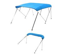 VEVOR Bimini pour bateau à 4 arceaux, 243x137x216-228 cm, taud de soleil avec cadre en alliage d'aluminium, toile en polyester 600D, sac de rangement, 2 poteaux de support, 4 sangles, bleu Pacifique