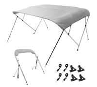 VEVOR Bimini pour Bateau à 4 Arceaux 243x137x231-244 cm Taud de Soleil Cadre en Alliage d'Aluminium et Toile en Polyester 900D Auvent Pare-Soleil Repliable pour Cockpit de Voilier Barque Gris Clair