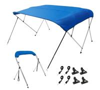 VEVOR Bimini pour Bateau à 4 Arceaux 243x137x231-244 cm Taud de Soleil Cadre en Alliage d'Aluminium et Toile Polyester 900D Auvent Pare-Soleil Repliable pour Cockpit de Voilier Barque Bleu Pacifique