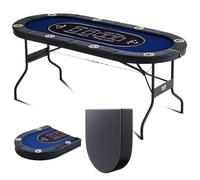 VEVOR Blackjack Texas Holdem Poker Pliable pour 8 Joueurs avec Rails rembourrés et Porte-gobelets en Acier Inoxydable, Jeu de Cartes Pliable Portable, Table de Casino Ovale de 183 cm, Bleu