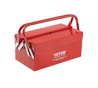 VEVOR Boîte à Outils Métal 355,6 mm, Caisse à Outils 2 Niveaux, Organisateur Coffre Outils Pliable 2 Plateaux, Couvercle Rabattable, Poignée, Trou de Verrouillage, pour Atelier Réparation Usine Maison